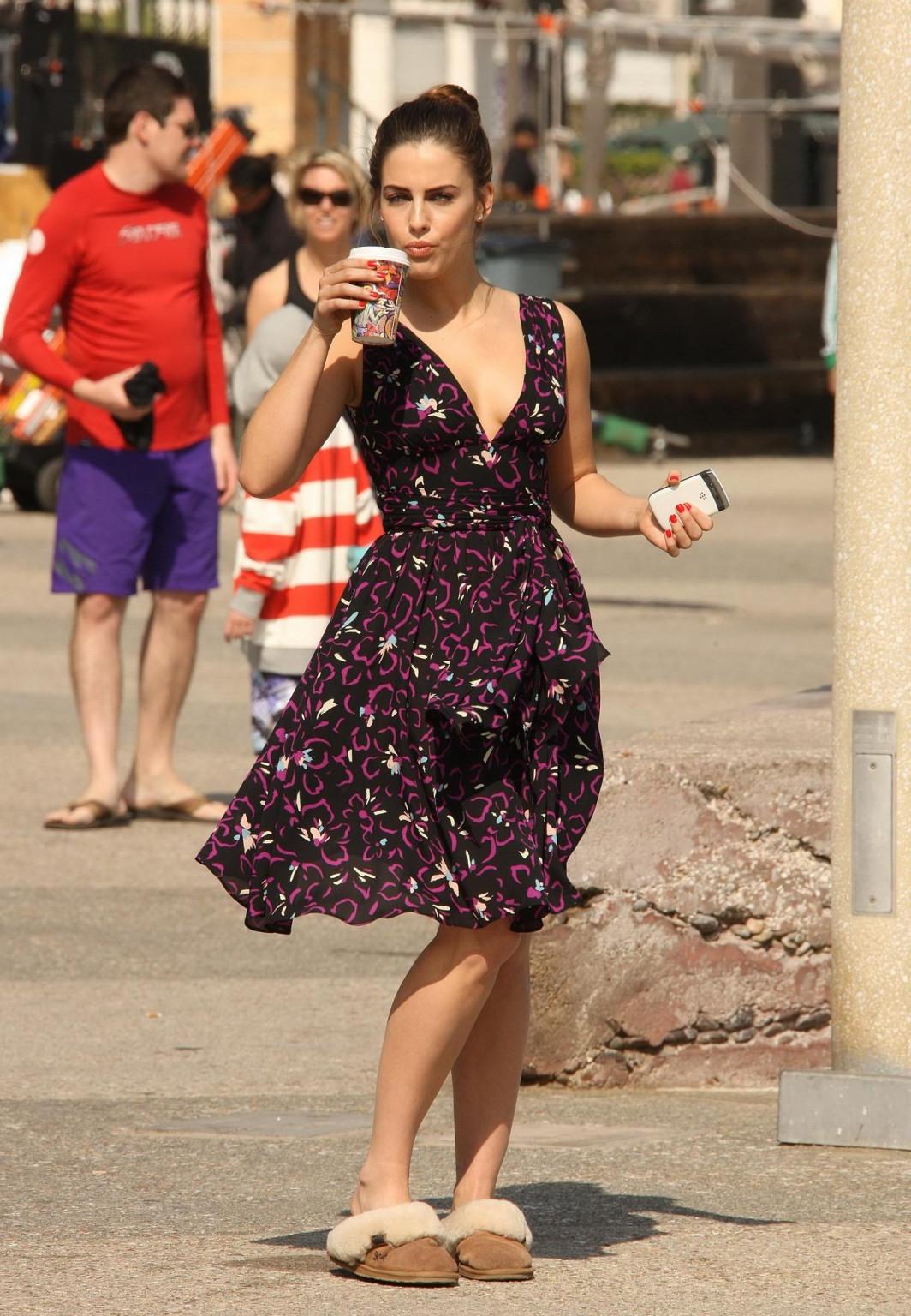 16P Jessica Lowndes showing awesome cleavage on '90210' set in Santa Monica