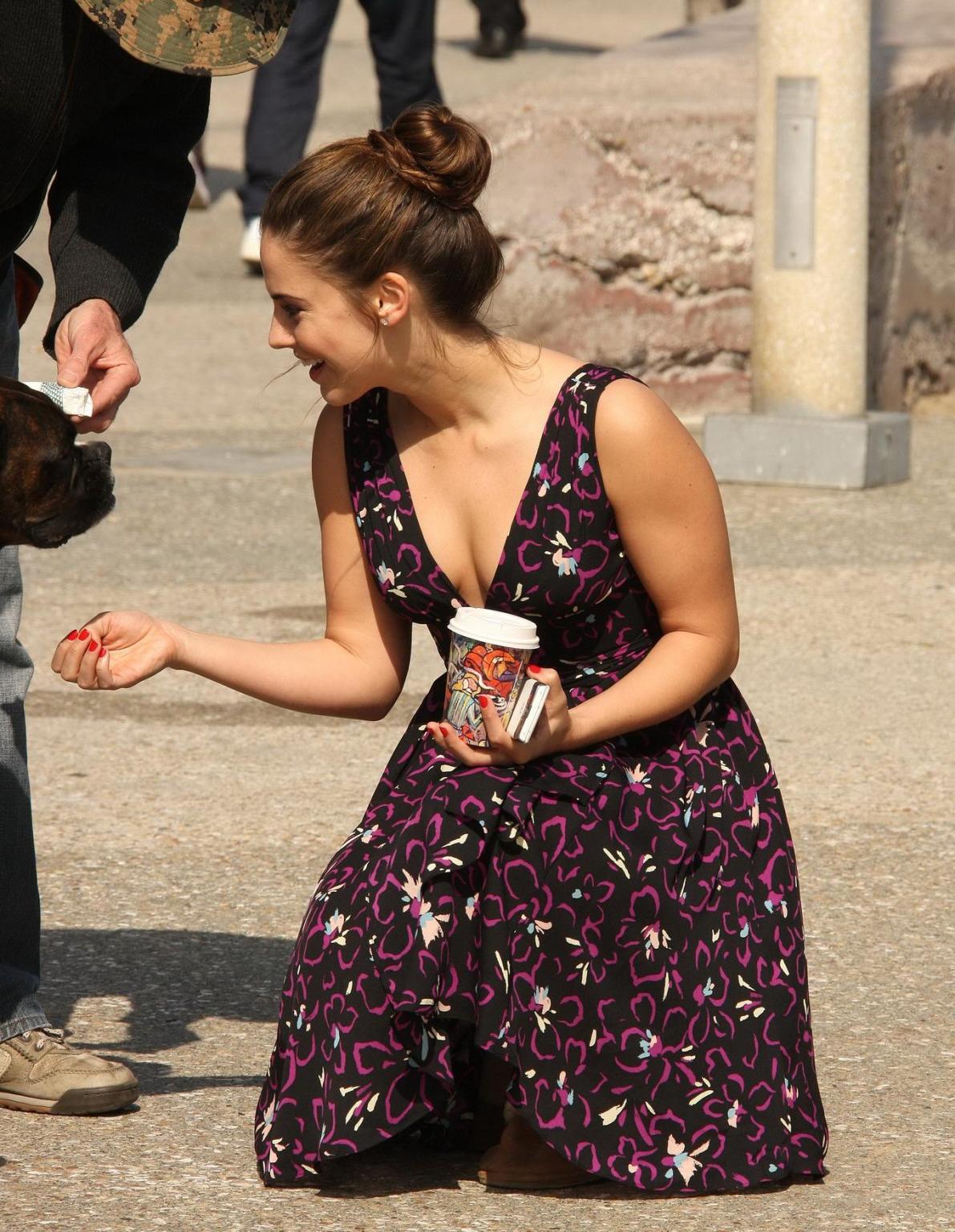 16P Jessica Lowndes showing awesome cleavage on '90210' set in Santa Monica