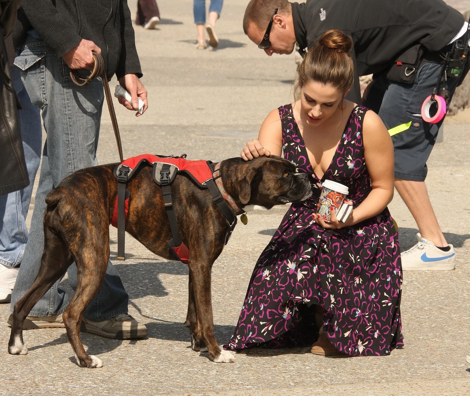 16P Jessica Lowndes showing awesome cleavage on '90210' set in Santa Monica