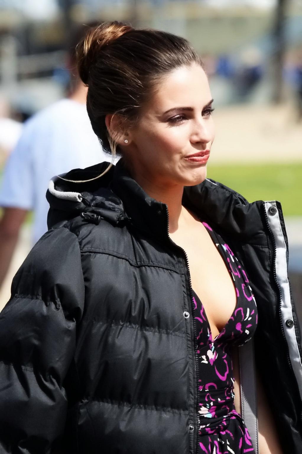 16P Jessica Lowndes showing awesome cleavage on '90210' set in Santa Monica