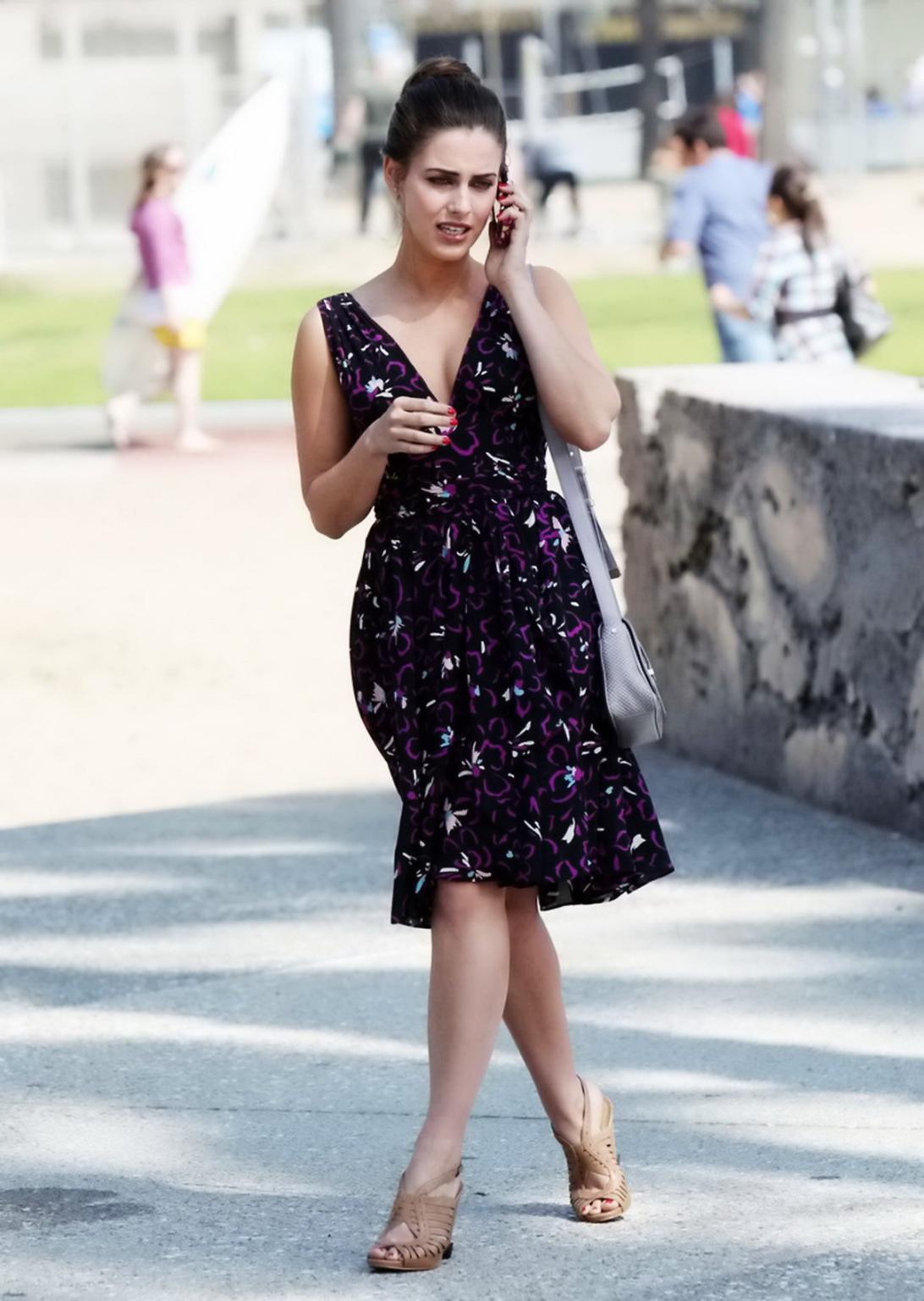 16P Jessica Lowndes showing awesome cleavage on '90210' set in Santa Monica