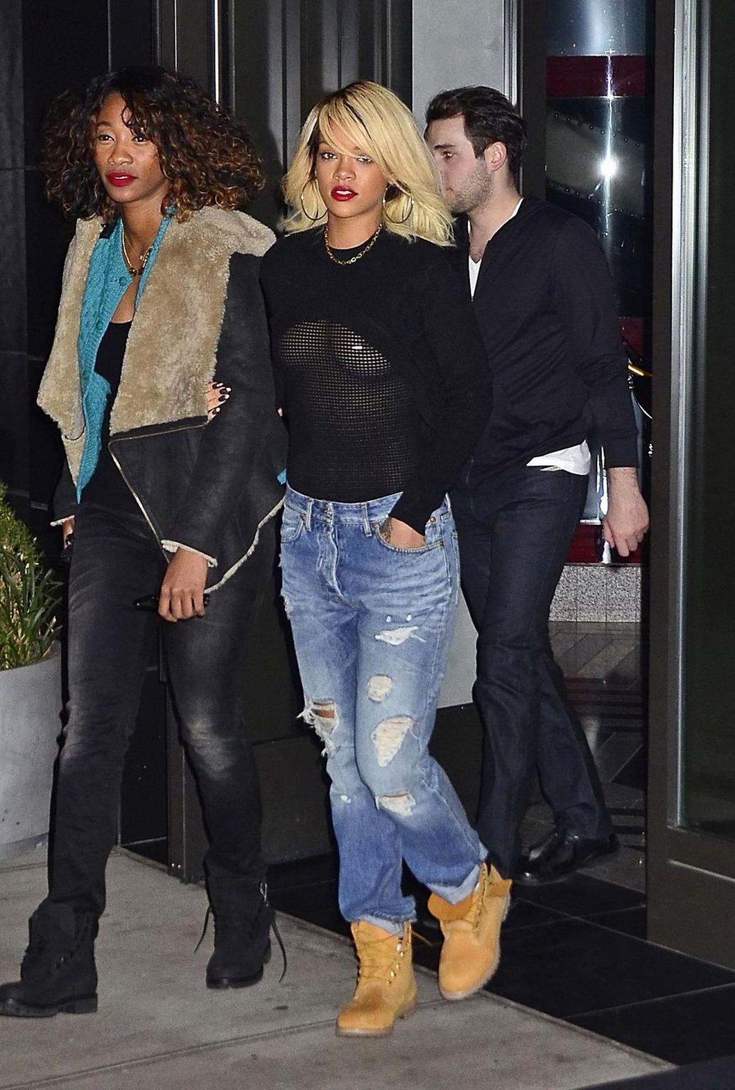 16P Rihanna braless wearing a see through top outside Da Silvano restaurant in NYC
