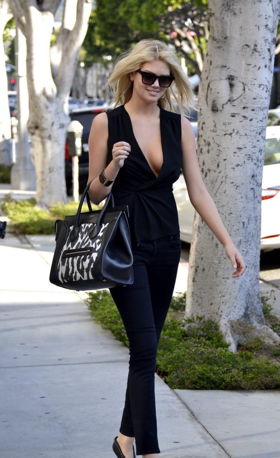16P Kate Upton braless shows awesome cleavage wandering around Beverly Hills