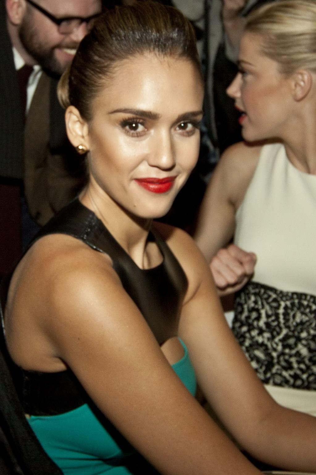 16P Jessica Alba showing cleavage at Michael Kors Fall 2012 fashion show in NYC