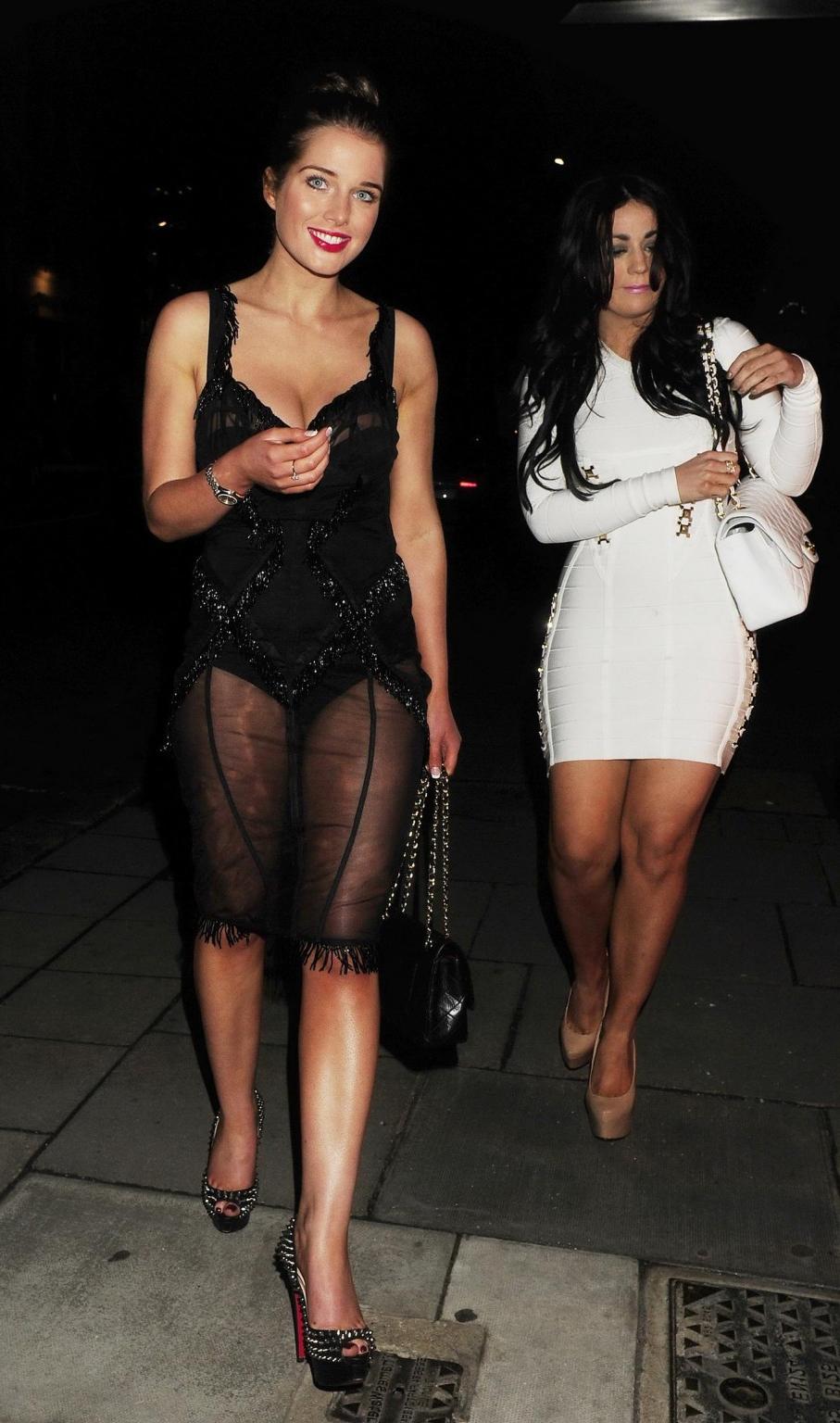 16P Helen Flanagan wearing slutty black outfit outside Hakkasan restaurant in London