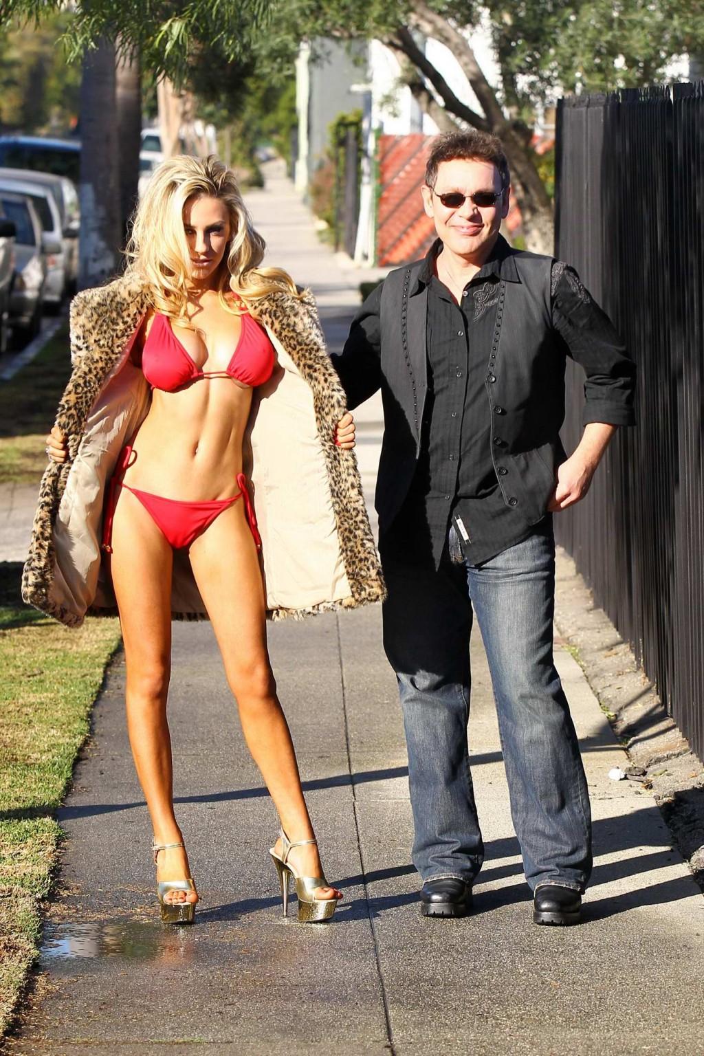 16P Courtney Stodden wearing sexy red bikini for a Funny or Die shoot in Hollywood