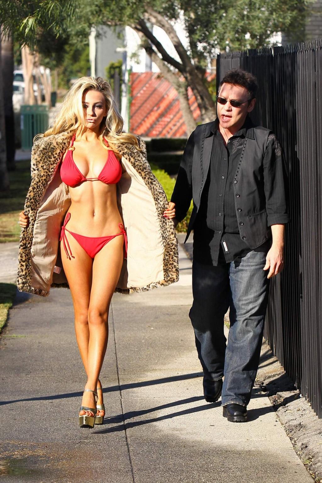 16P Courtney Stodden wearing sexy red bikini for a Funny or Die shoot in Hollywood
