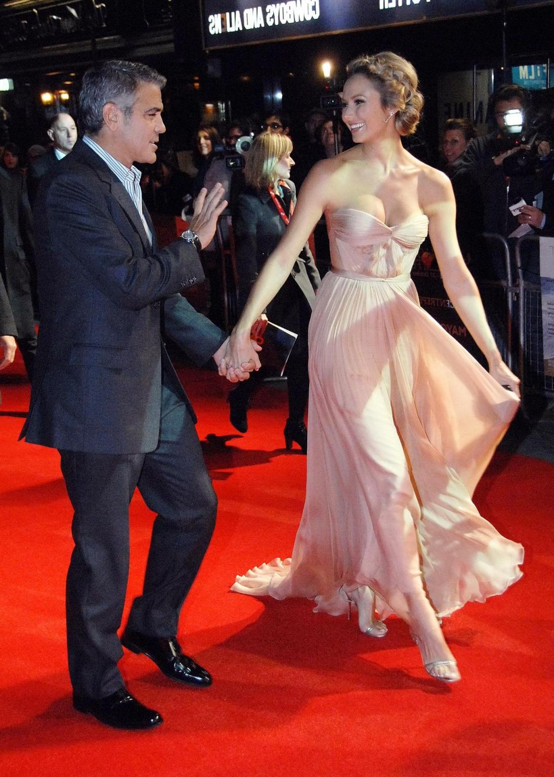 16P Stacy Keibler shows cleavage wearing a strapless maxy dress at 'The Descendants'