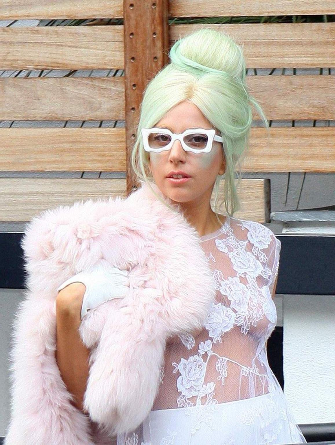 16P Lady Gaga braless in see-through lace dress heading to to ITV Studios in London