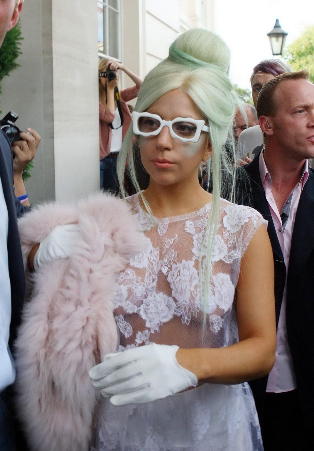 16P Lady Gaga braless in see-through lace dress heading to to ITV Studios in London