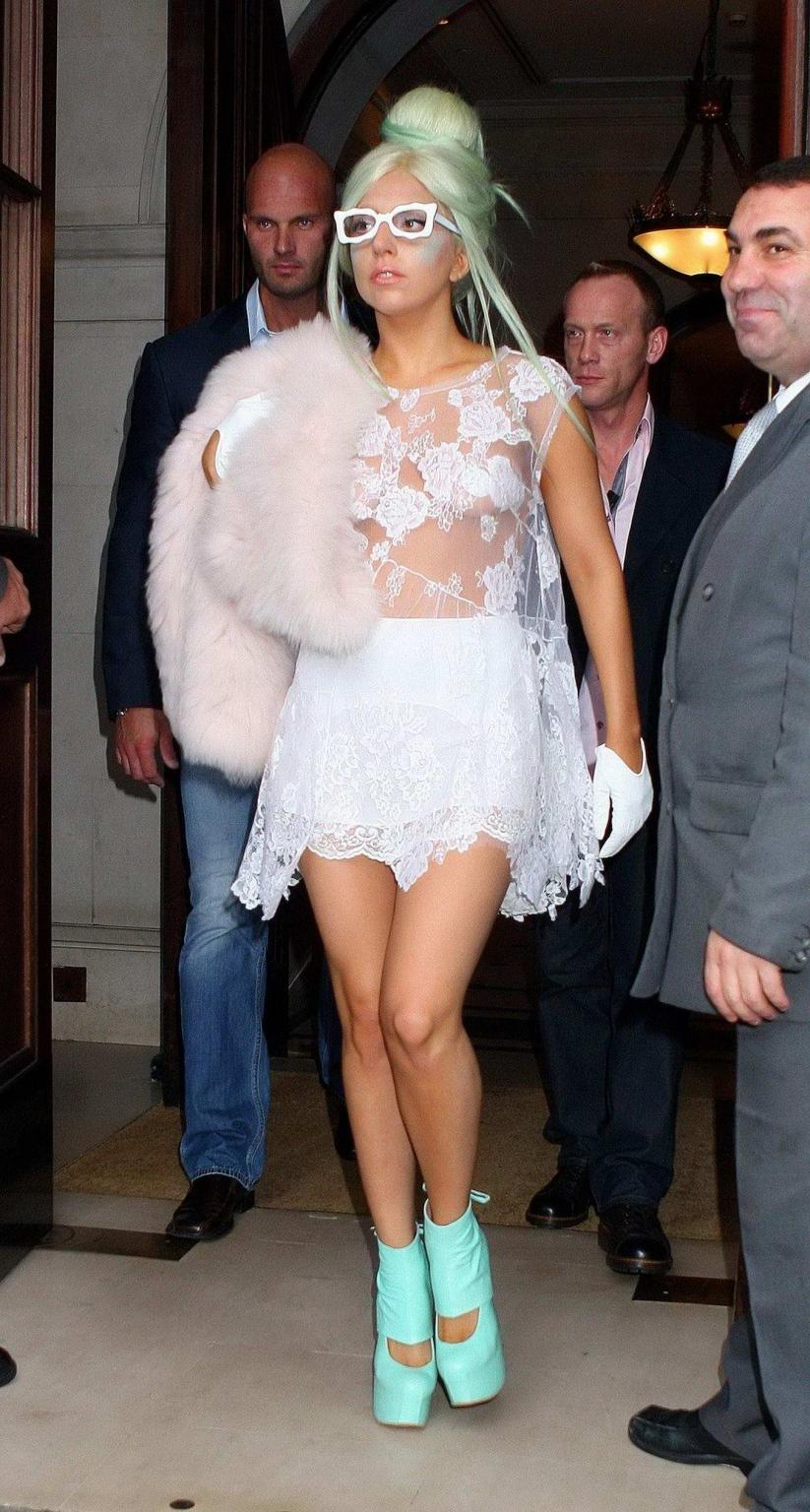 16P Lady Gaga braless in see-through lace dress heading to to ITV Studios in London