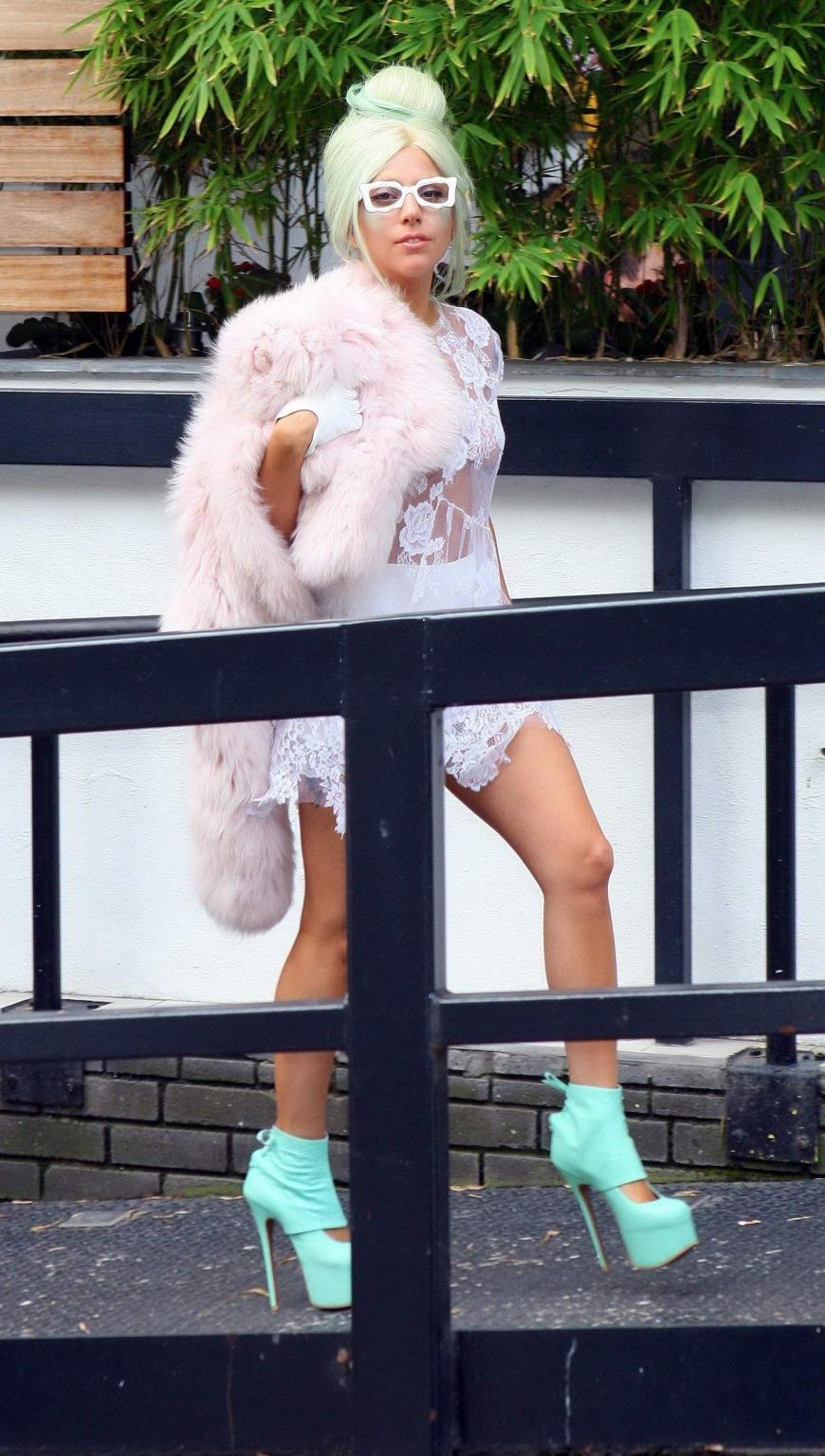 16P Lady Gaga braless in see-through lace dress heading to to ITV Studios in London