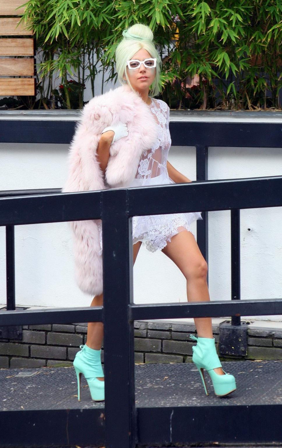 16P Lady Gaga braless in see-through lace dress heading to to ITV Studios in London