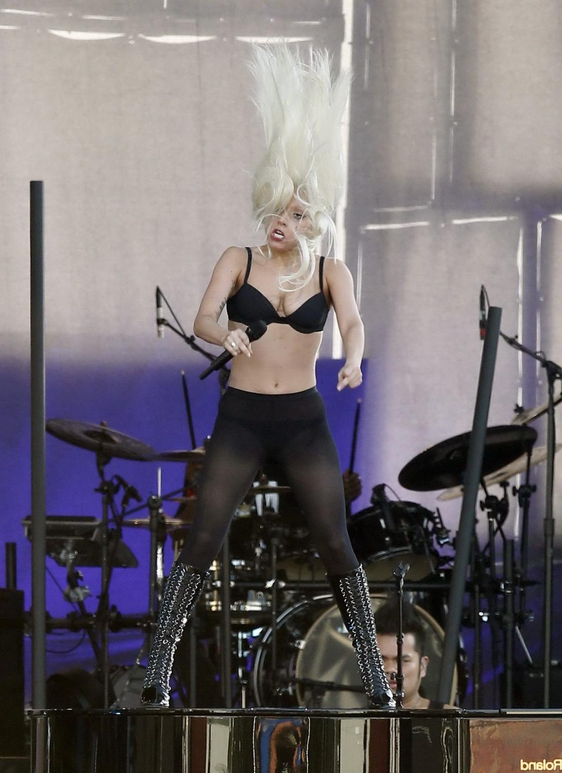 16P Lady Gaga shows off her ass in thong  pantyhose performing on Jimmy Kimmel Live 