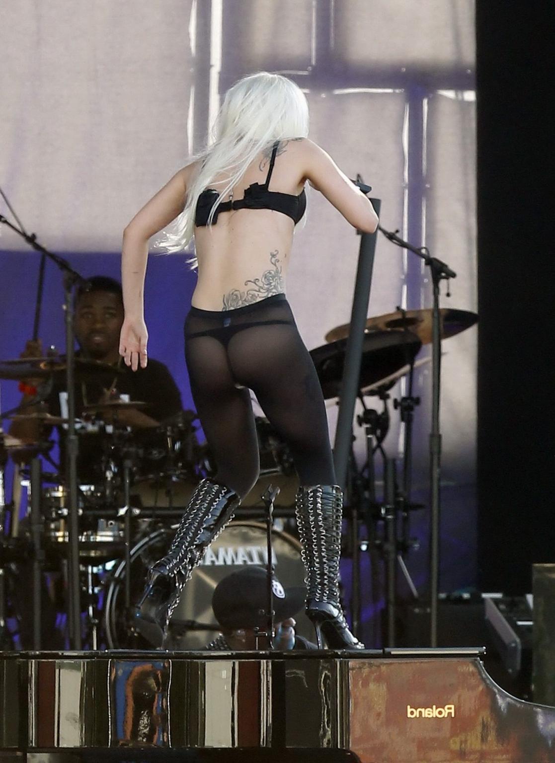 16P Lady Gaga shows off her ass in thong  pantyhose performing on Jimmy Kimmel Live 