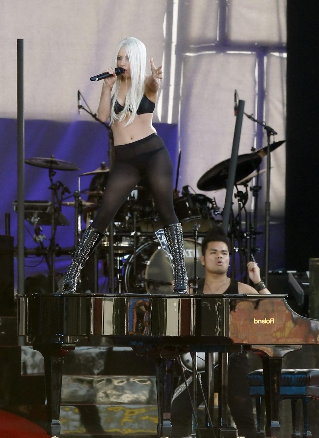 16P Lady Gaga shows off her ass in thong  pantyhose performing on Jimmy Kimmel Live 