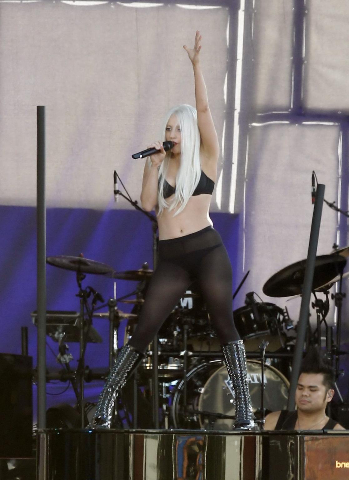 16P Lady Gaga shows off her ass in thong  pantyhose performing on Jimmy Kimmel Live 