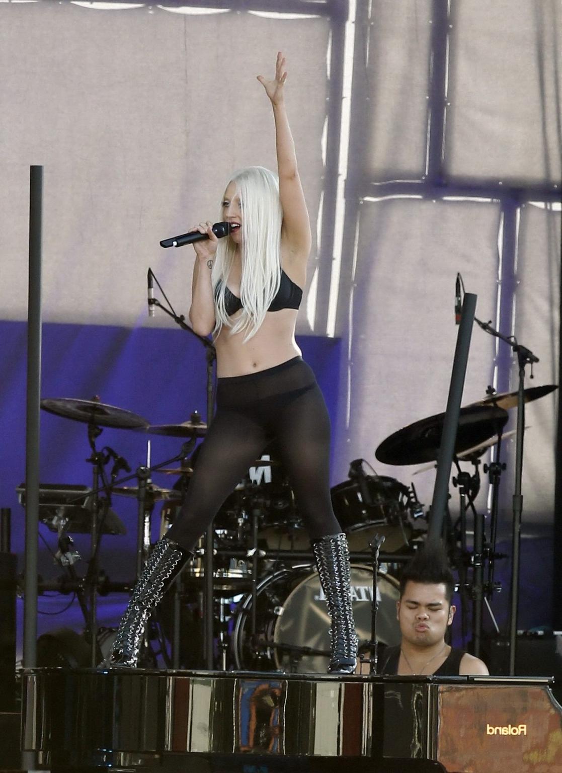 16P Lady Gaga shows off her ass in thong  pantyhose performing on Jimmy Kimmel Live 