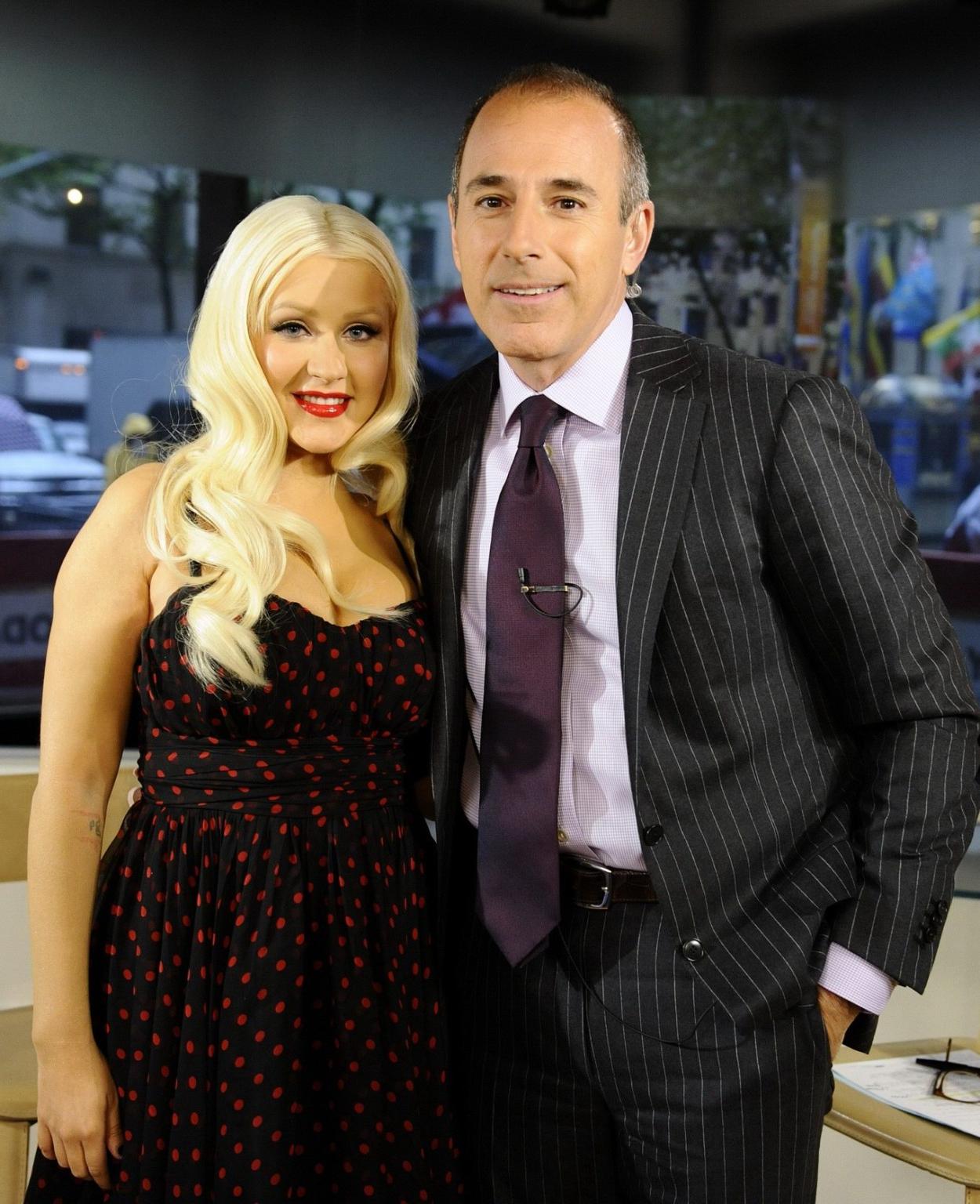 15P Christina Aguilera shows awesome cleavage wearing low cut dress on NBC's Today S