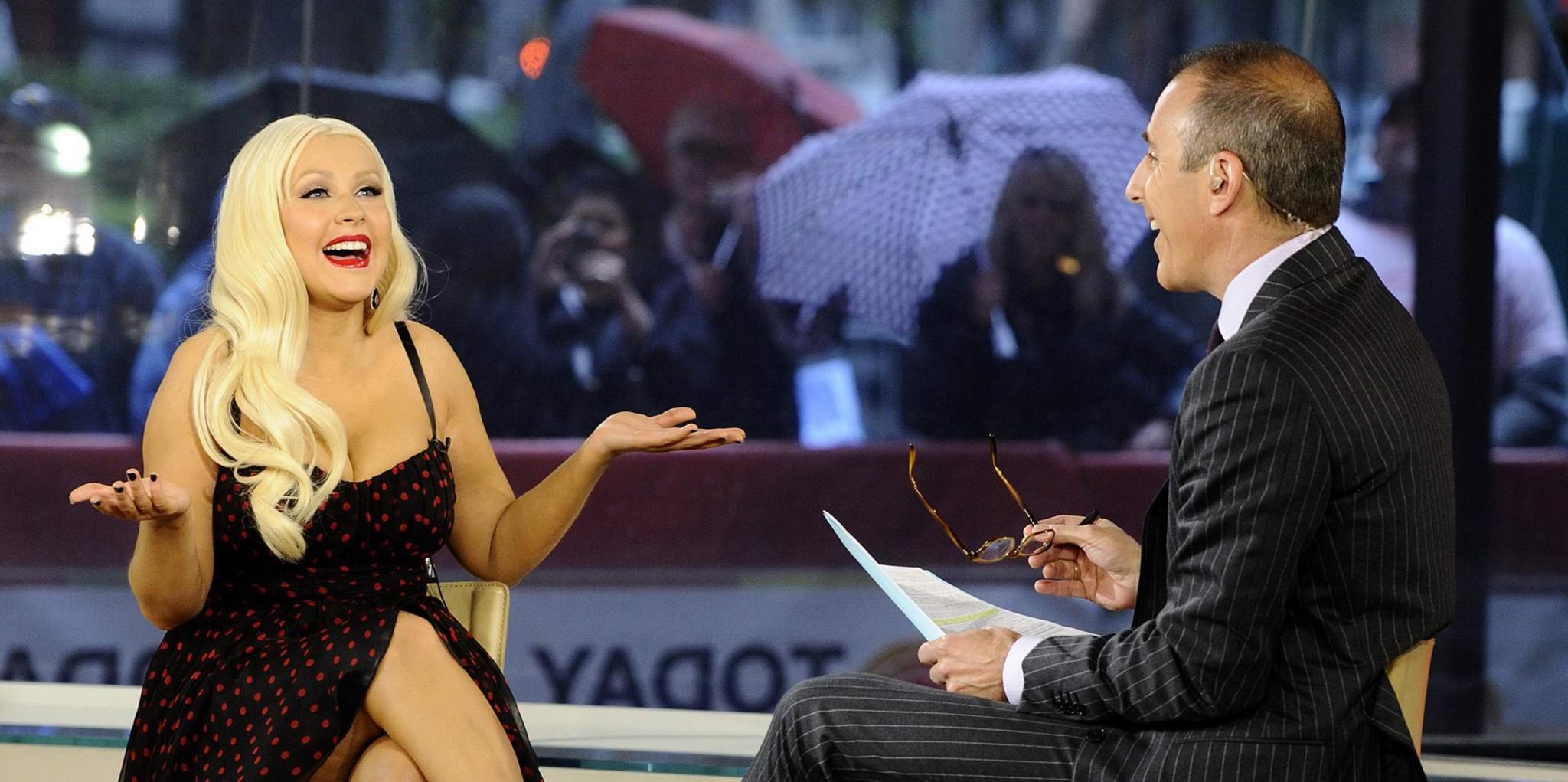 15P Christina Aguilera shows awesome cleavage wearing low cut dress on NBC's Today S