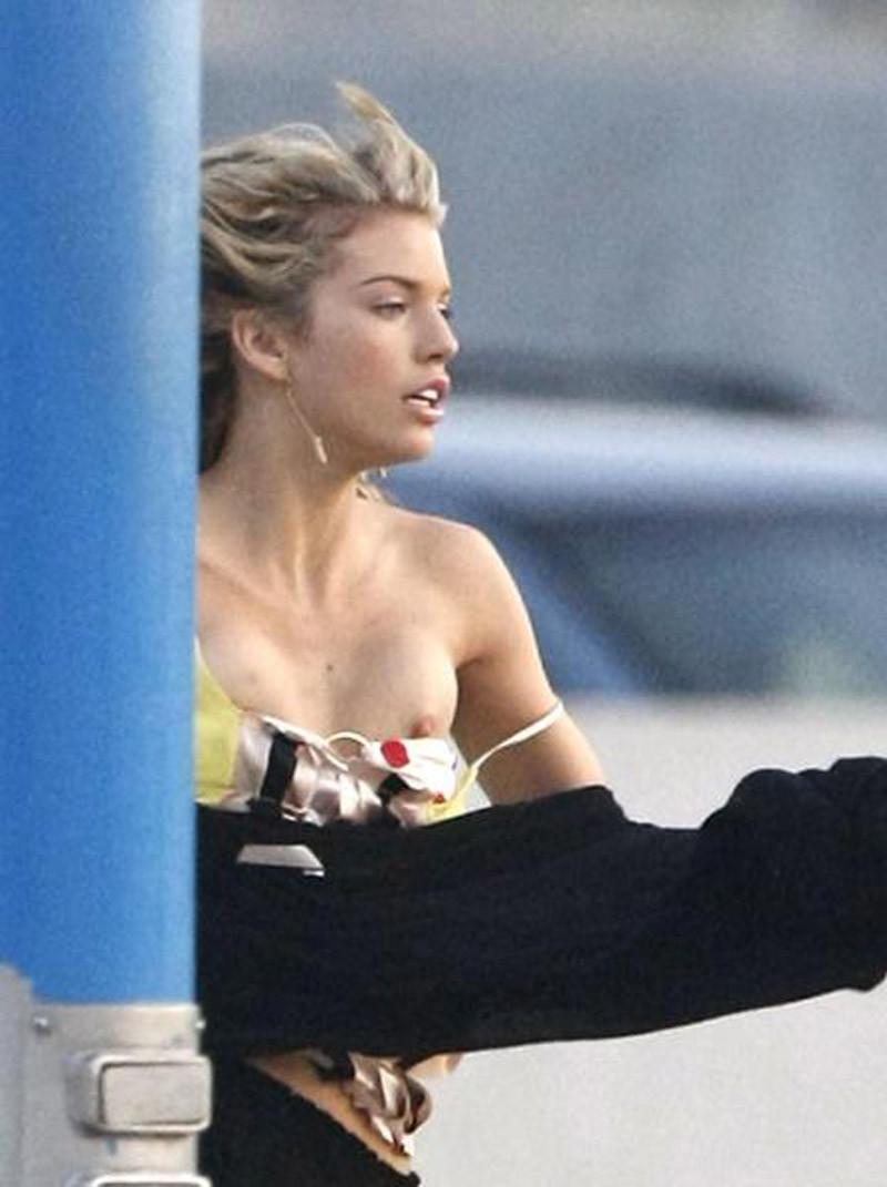 16P Annalynne McCord slipping a nipple while running