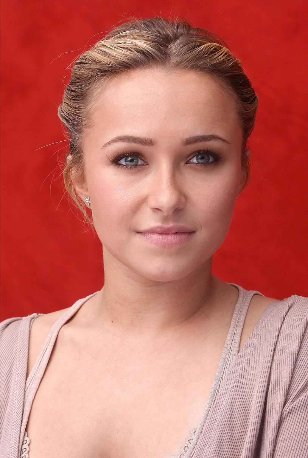 16P Hayden Panettiere showing cleavage in low cut top at the press conference in Wes