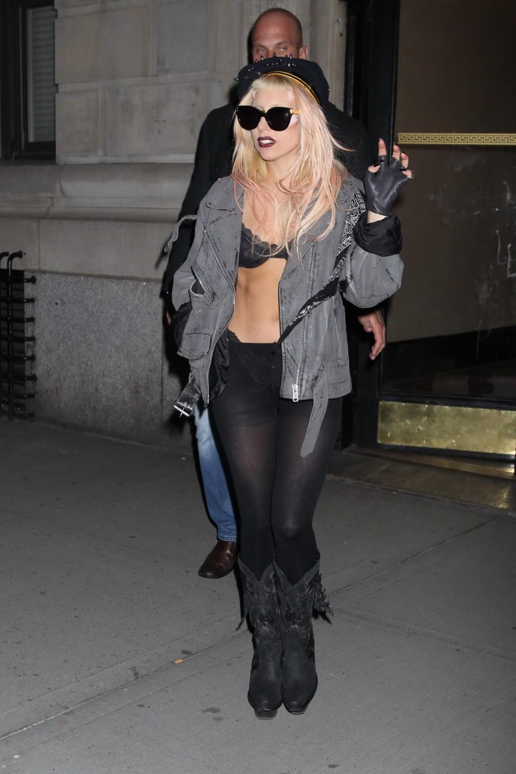 15P Lady Gaga shows off her ass in thong  pantihose exiting a recording studio in NY