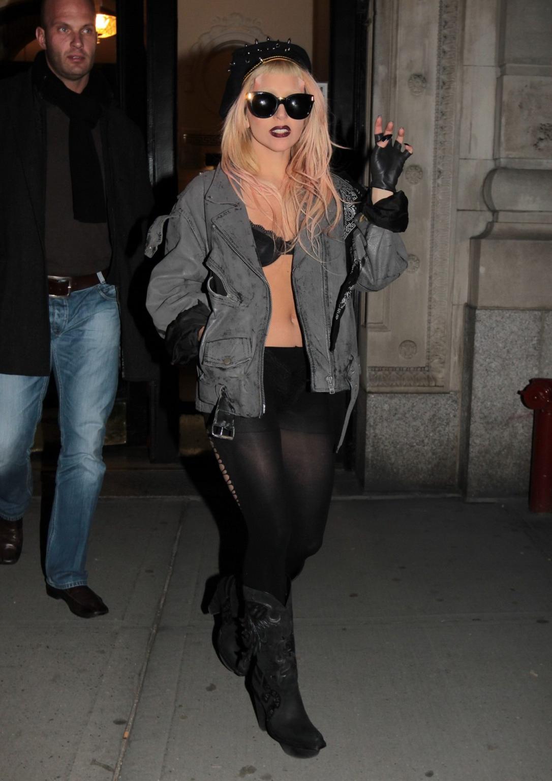 15P Lady Gaga shows off her ass in thong  pantihose exiting a recording studio in NY