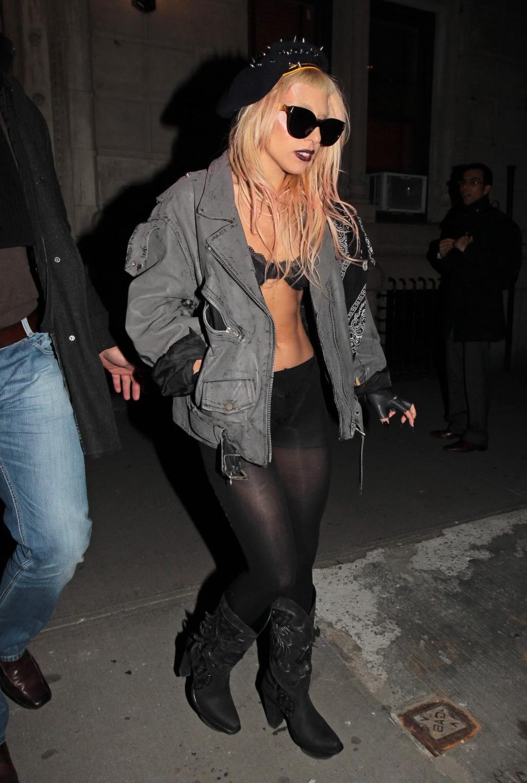 15P Lady Gaga shows off her ass in thong  pantihose exiting a recording studio in NY