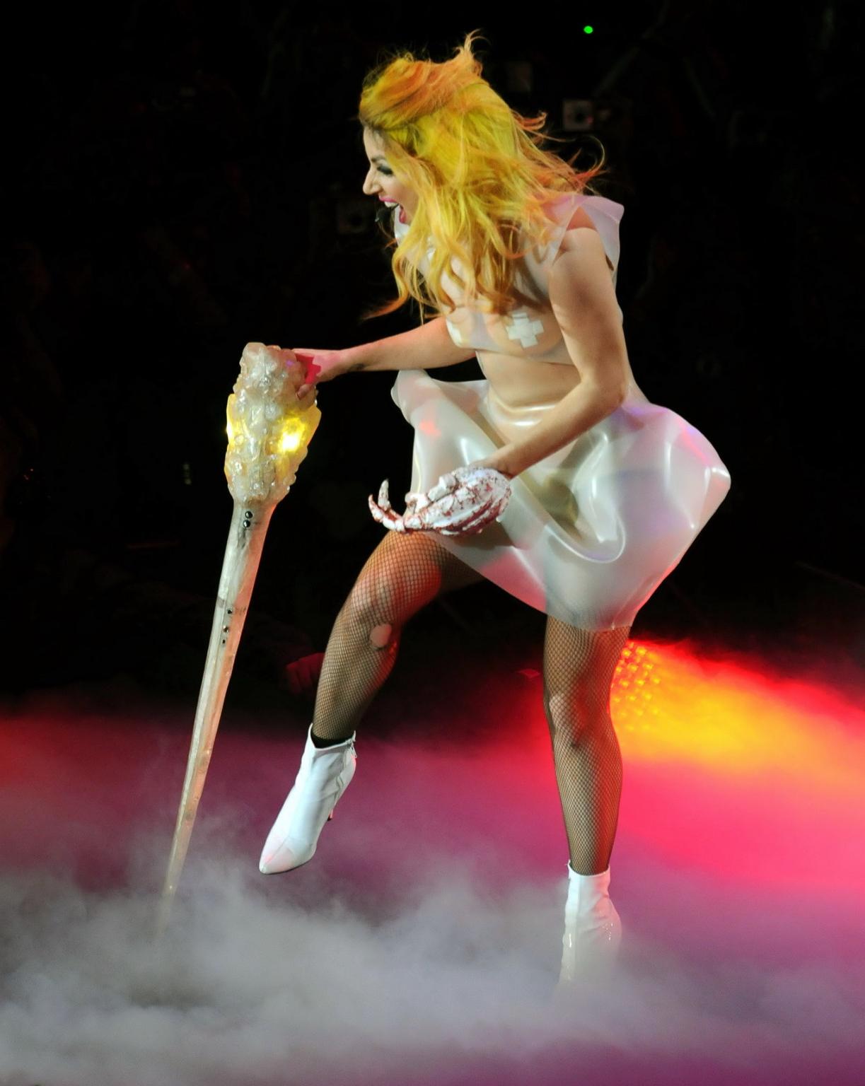 16P Lady Gaga in see through outfit with taped nipples performing at the 02 Arena in