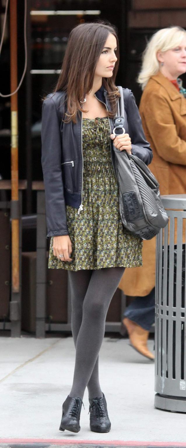 16P Camilla Belle leggy in pantyhose  mini dress leaving the E Baldi Restaurant in B