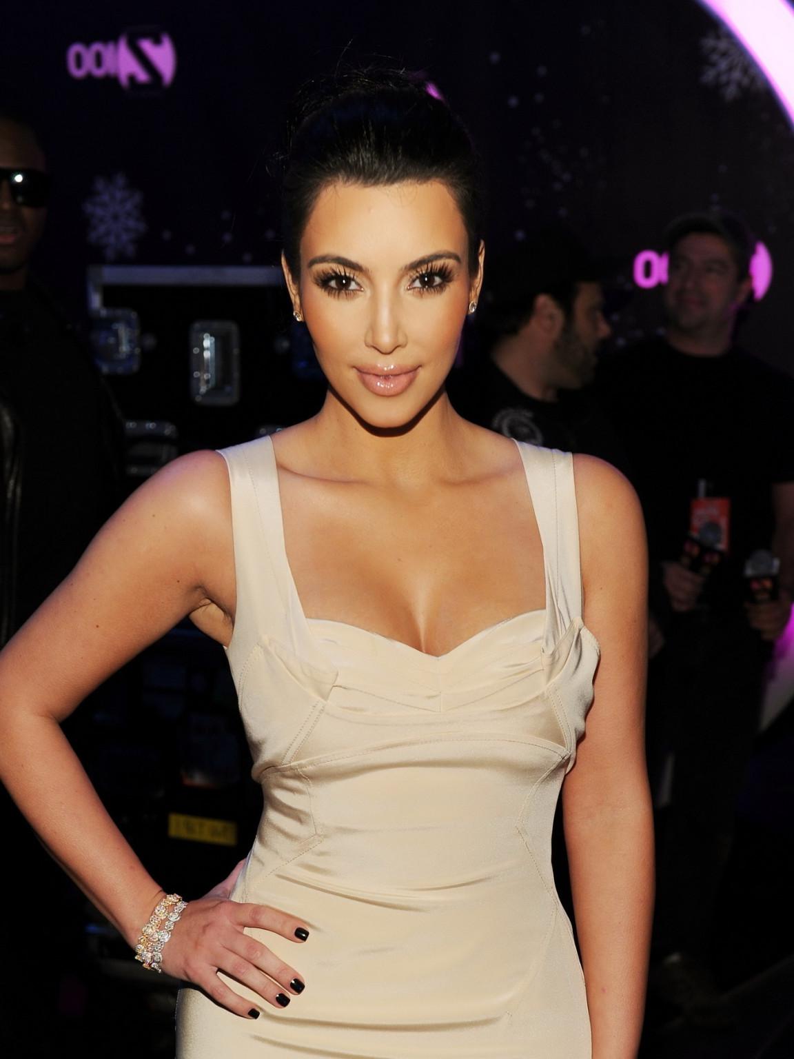 16P Kim Kardashian showing huge cleavage at Z100's Jingle Ball in NYC