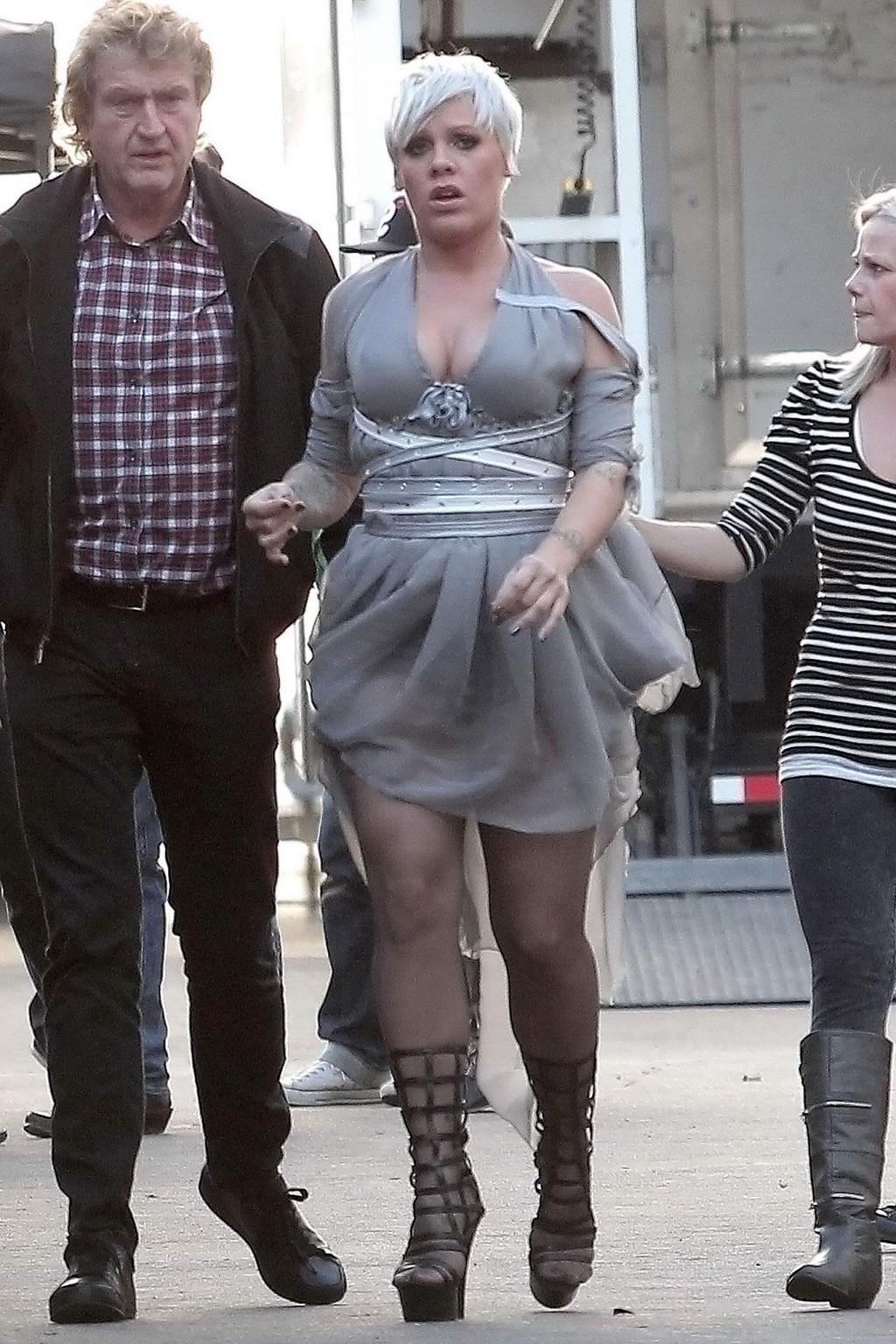 16P Pink showing huge cleavage on the music video set in LA