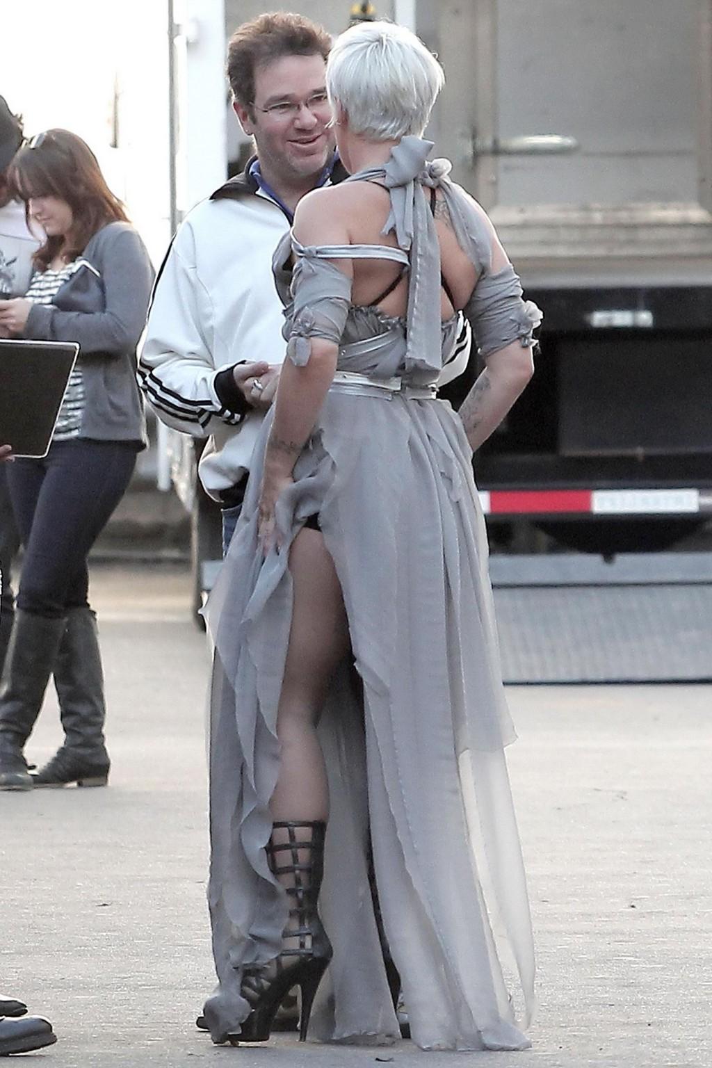 16P Pink showing huge cleavage on the music video set in LA