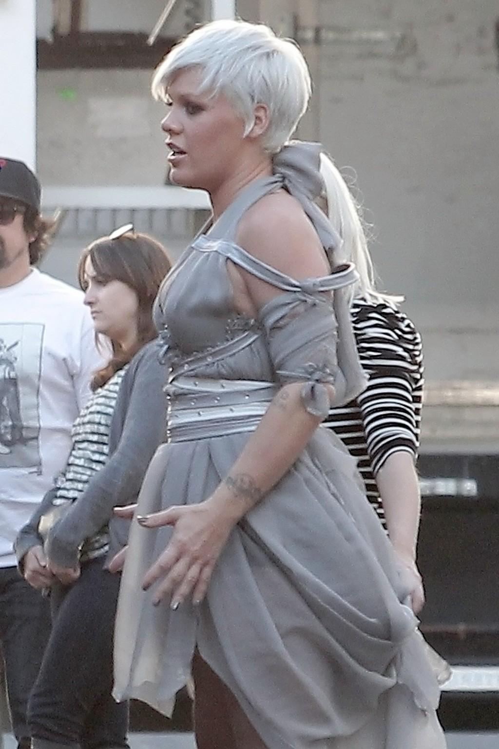 16P Pink showing huge cleavage on the music video set in LA