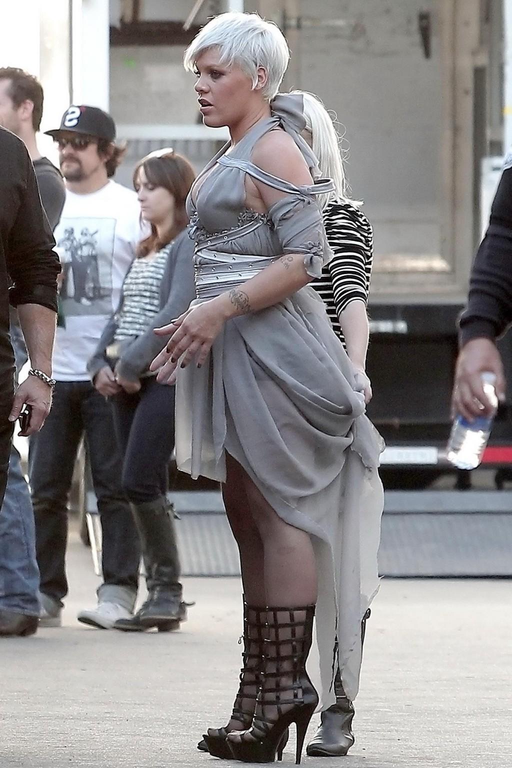16P Pink showing huge cleavage on the music video set in LA