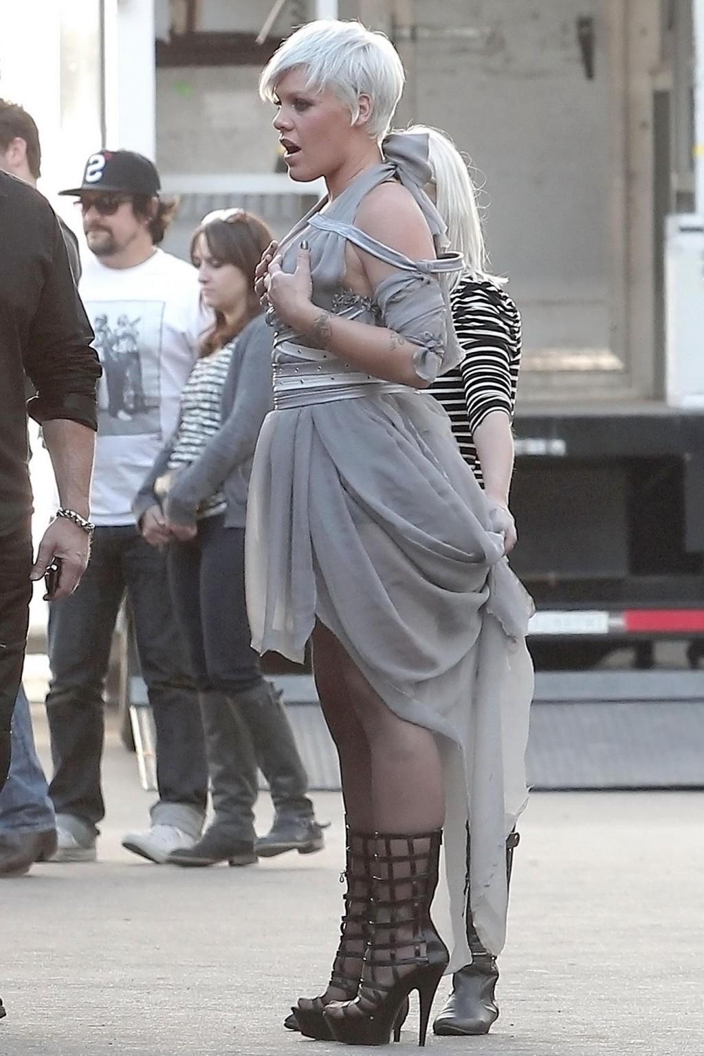 16P Pink showing huge cleavage on the music video set in LA