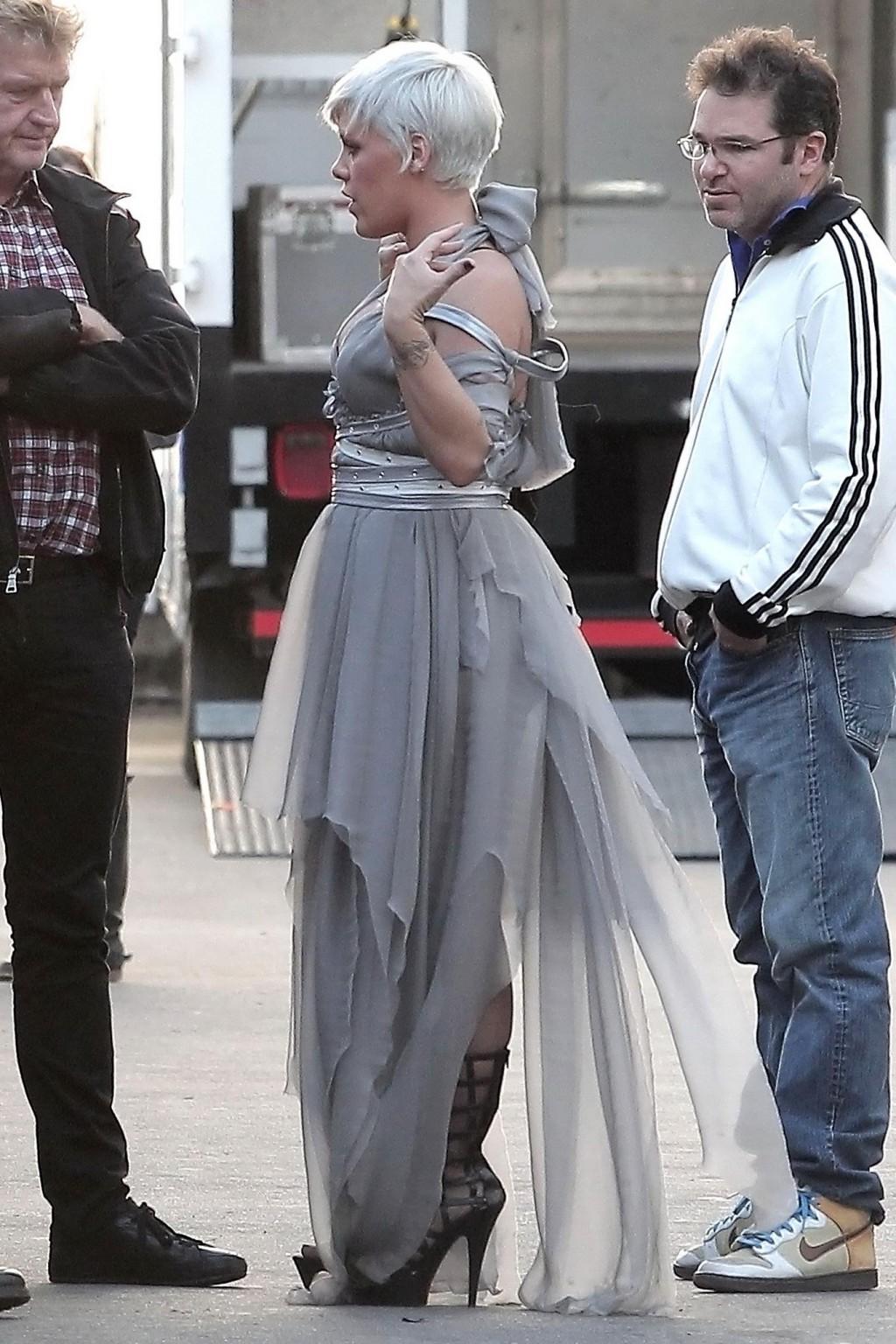 16P Pink showing huge cleavage on the music video set in LA
