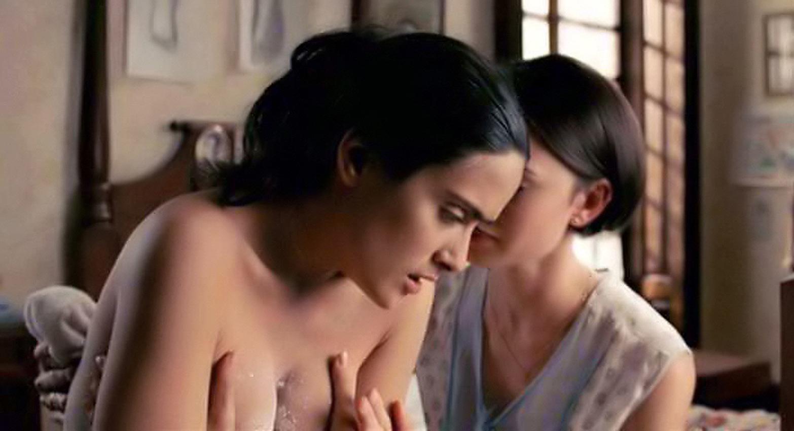 15P Salma Hayek big nude boobs and sexy cleavage
