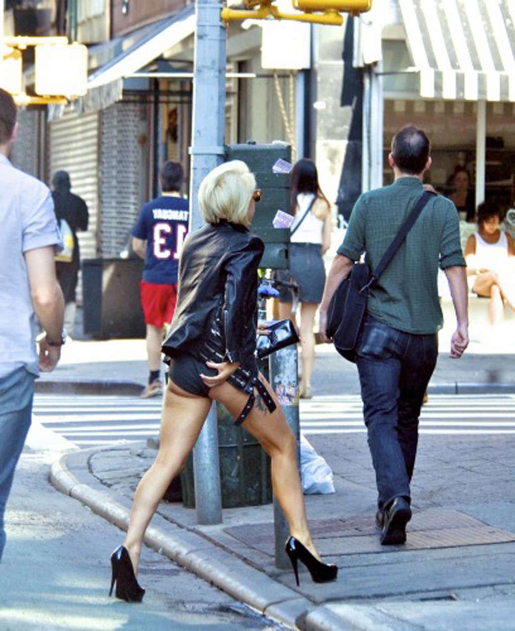 10P Lady Gaga showing sexy body and hot ass in underwear on street