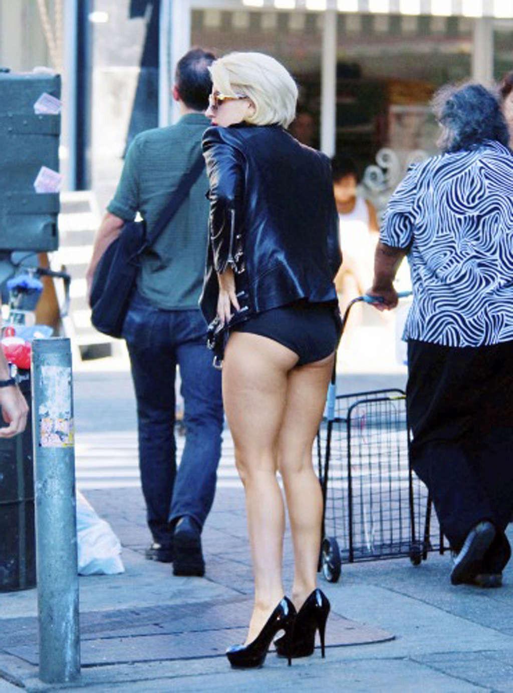 10P Lady Gaga showing sexy body and hot ass in underwear on street