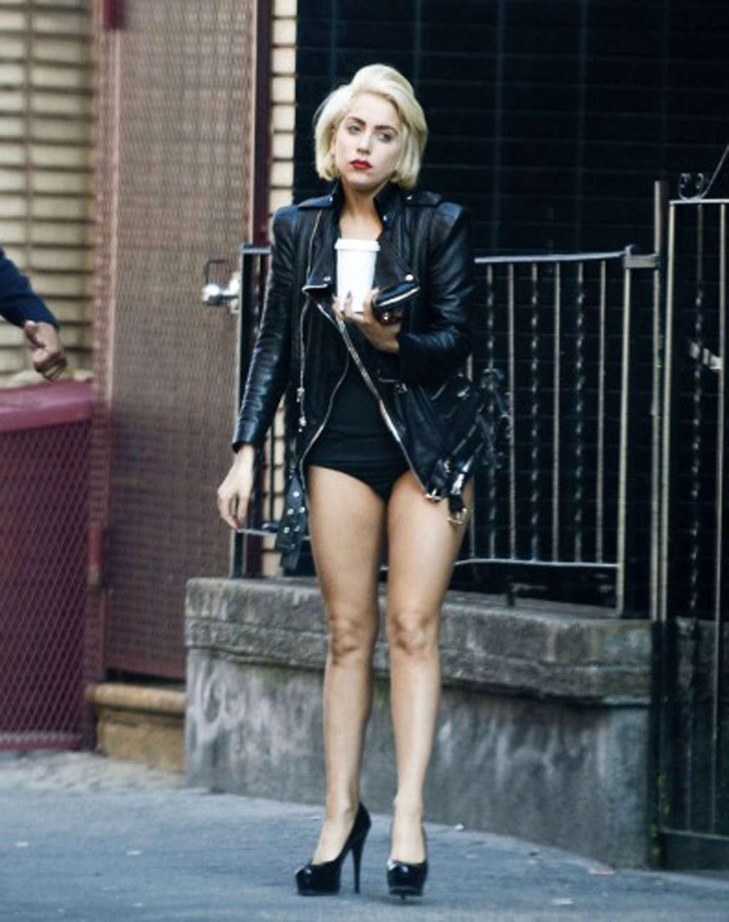10P Lady Gaga showing sexy body and hot ass in underwear on street