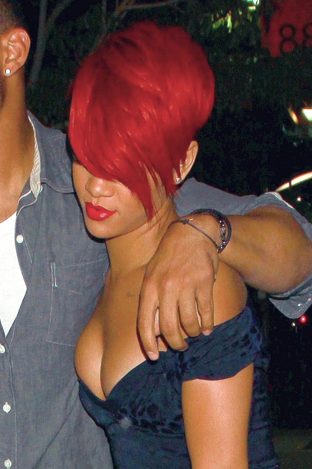 15P Rihanna shows huge cleavage wearing mini dress out in Hollywood
