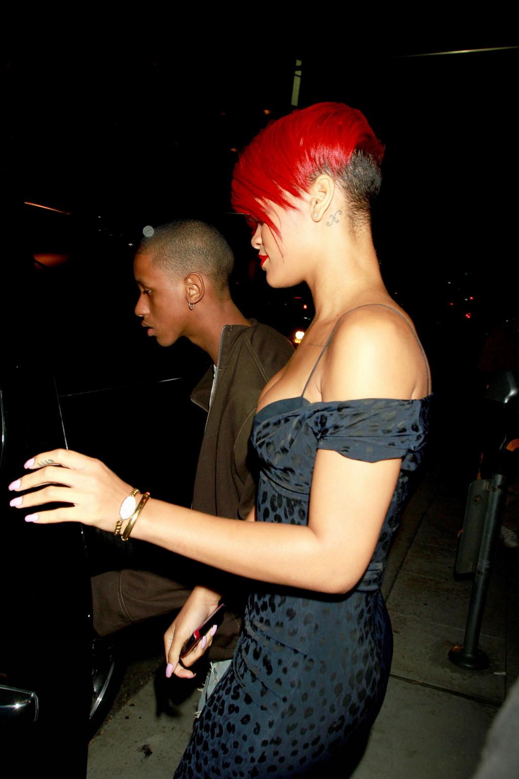 15P Rihanna shows huge cleavage wearing mini dress out in Hollywood