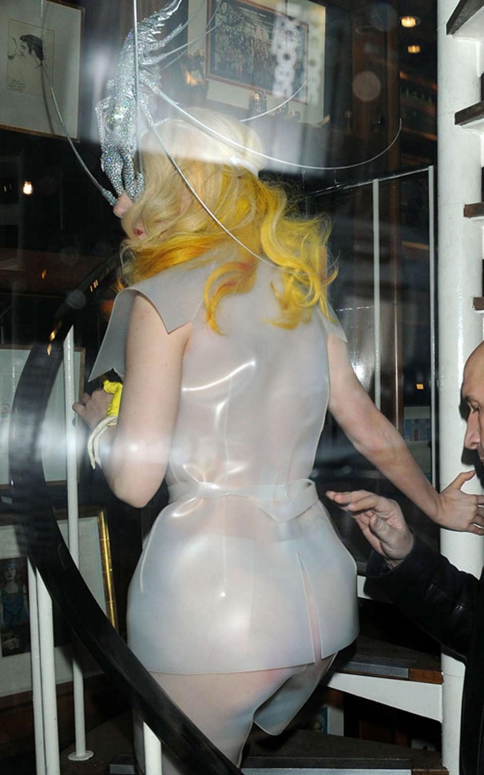 16P Lady Gaga showing her tits and thong in see thru dress