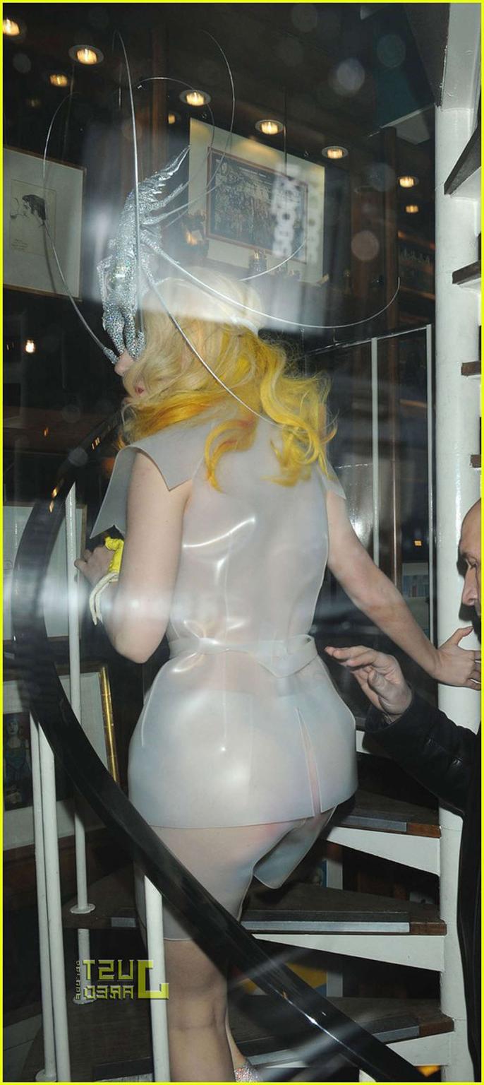 16P Lady Gaga showing her tits and thong in see thru dress