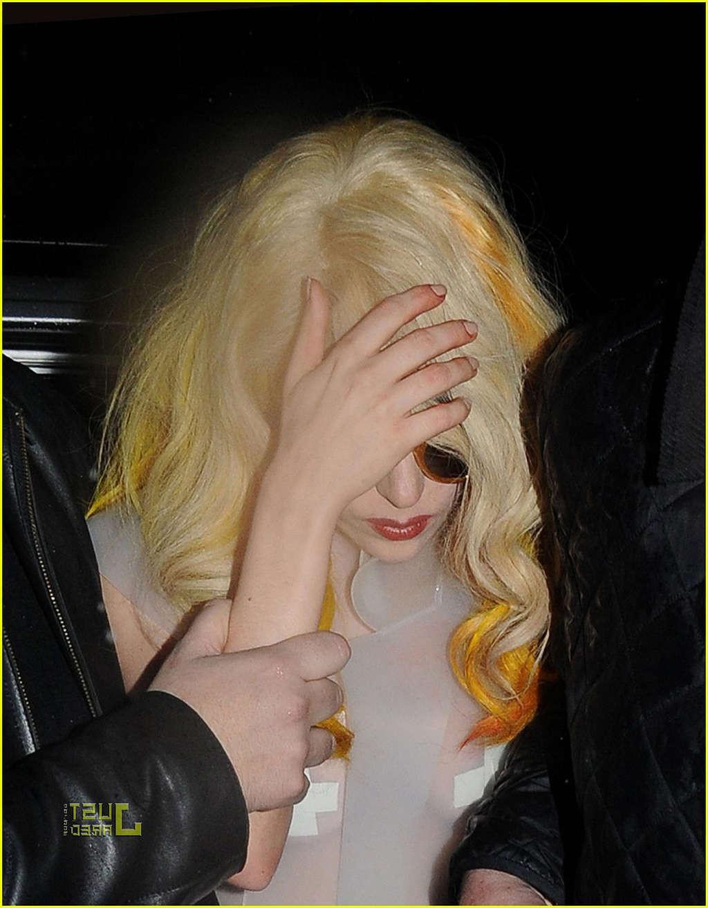 16P Lady Gaga showing her tits and thong in see thru dress