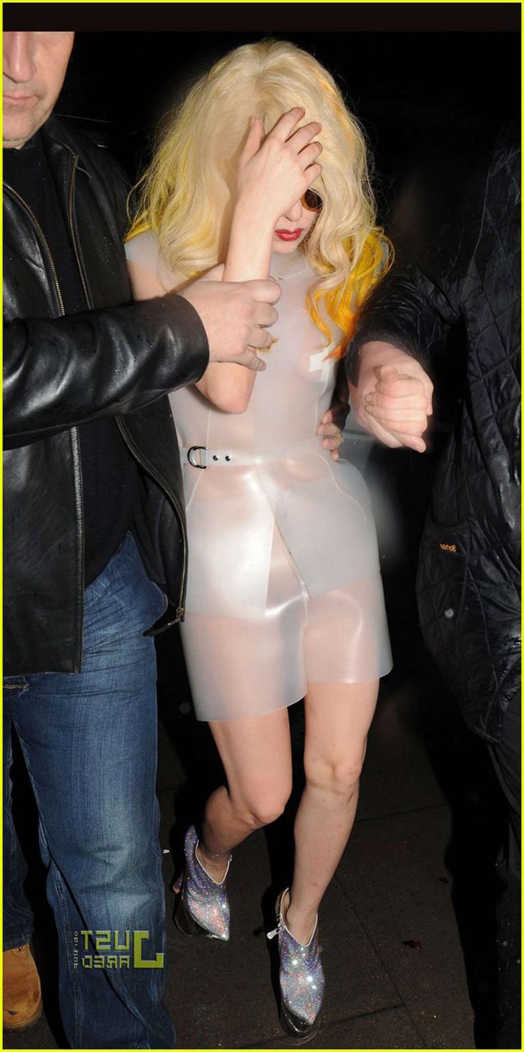16P Lady Gaga showing her tits and thong in see thru dress