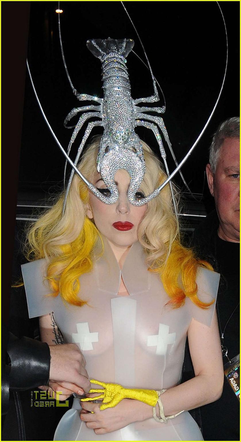 16P Lady Gaga showing her tits and thong in see thru dress