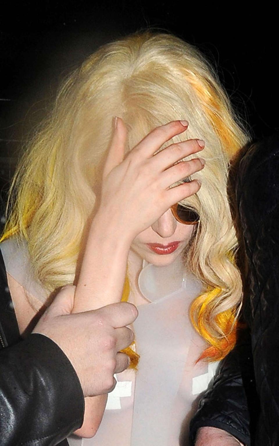16P Lady Gaga showing her tits and thong in see thru dress
